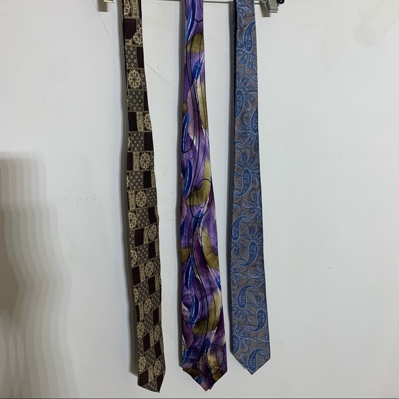 Vintage bundle of three men’s silk neckties print mixed lot ties professional - Picture 3 of 7